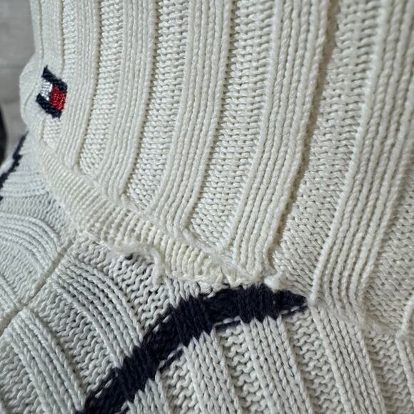 Tommy Hilfiger Vintage Y2K Striped Turtleneck Sweater Women’s M Cream Navy - Picture 8 of 12